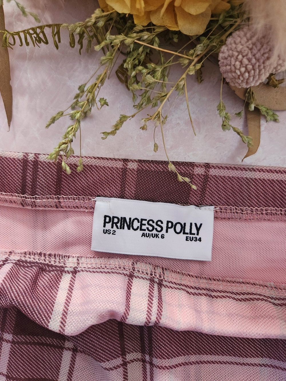 Princess Polly Anali Asymmetrical Midi Skirt Pink / Multi Check - Picture 5 of 5